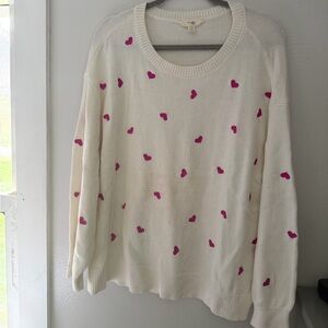 Terra & Sky Cream Crewneck Sweater with Pink Heart Accents